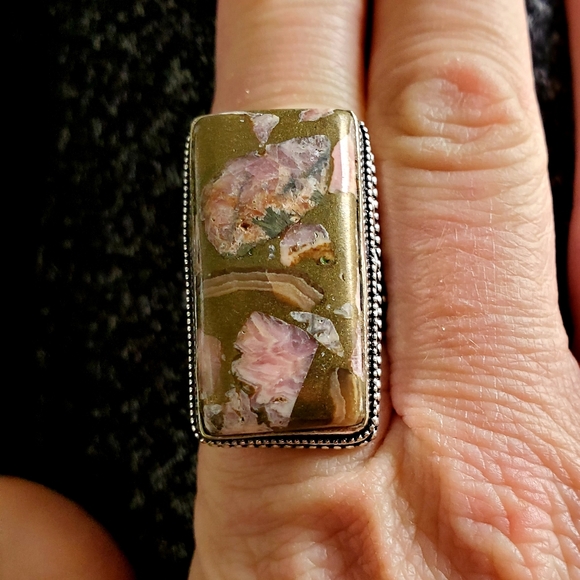 New Oversized Copper Rhodochrosite 925 Silver Ring. - Picture 2 of 15